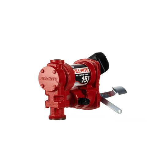 Heavy Duty 15 Gallons Per Minute Fuel Transfer Pump 115 Volt Cast Iron Body with red finish, designed for diesel and gasoline.