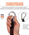 Hand holding Squids 3105 Tool Lanyard With Aluminum Screw Lock Carabiner, 15lb Capacity, showing locking mechanism and elastic webbing.