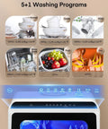Easy Setup Countertop Dishwasher With Smart Delay Timer And Zero Plumbing Hookups Required showing 5 washing programs and controls.