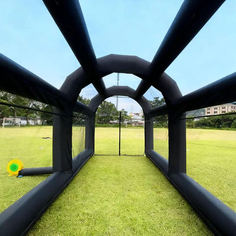 Inside view of Inflatable Baseball Hitting Cage With Blower For Backyard Practice, Portable Batting And Pitching Tent