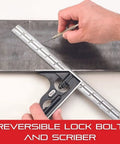 Person using Built Tough Steel Combination Square With Square Head, 150mm Blade, Cast Iron Heads, Hardened Steel, Reversible Lock Bolt, Scriber.
