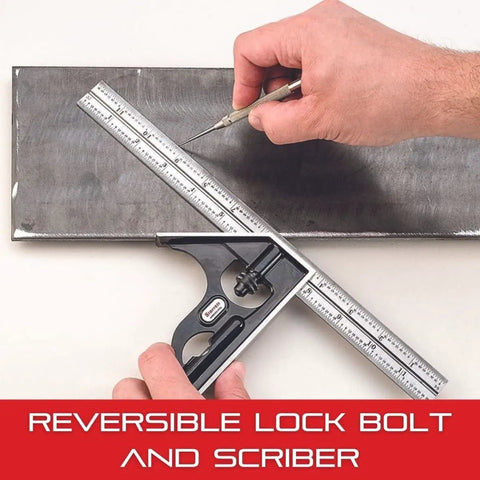Person using Built Tough Steel Combination Square With Square Head, 150mm Blade, Cast Iron Heads, Hardened Steel, Reversible Lock Bolt, Scriber.