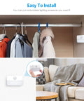 Six Pack Mini Motion Sensor Stair Lights Battery Powered Night Lights For Indoor Stairs Hallways Cabinets Bathrooms And Kitchens 40 Lumen 3000K LED Cordless Auto On Motion Activated Safe Step Lighting installed in closet and living room