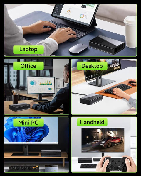 External Gpu Docking Station With Amd Radeon 7600M Xt Graphics Card, 8G Gddr6 Memory, Usb4 And Oculink Connectors, Hdmi 2.1 And Displayport 2.0 For Slick Gaming Laptop Setup And Badass Gameplay Boost in multiple setups including laptop, desktop, and mini PC.