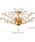 Six Light Crystal Chandelier In Golden Vintage Finish With E12 Edison Style Bulbs, detailed dimensions diagram.