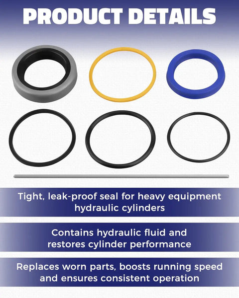 Bucket Cylinder Hydraulic Seal Kit For Bush Hog Front End Loaders Heavy Duty Replacement Fits One And A Half Inch Bore, One Inch Rod, Fifteen Inch Stroke Cylinders For 1840QT 1845QT 1846QT 1847QT 25H41702 seal rings and wiper