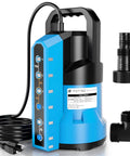 Three Quarter HP Auto Submersible Sump Pump 2400 GPH Thermoplastic Portable Water Pump with 16 Ft Cord and Attachments