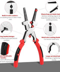 Heavy Duty MIG Welding Pliers With Insulated Handle Long Nose Wire Cutter Pro Grade Multi Function Carbon Steel Welder Pliers For Cutting Splicing Crimping And Gripping Durable Reliable 1 Pack, showing features in diagram