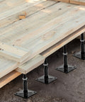 Built Tight Adjustable Support Jacks For Floors And Decks Featuring Rock Solid Screw Jack Posts for stabilizing wooden deck frame.