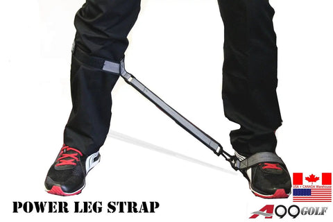 Golf Leg Power Correction Strap And Elbow Brace Swing Trainer Corrector for left and right handed players in use.