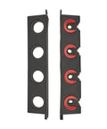 Twist Lock Fishing Rod Rack for Wall Mount Stores Four Rods Black Finish With Soft Foam Grip Pads visible from the side angle