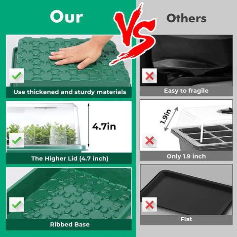 192 Cell Seed Starter Tray Kit With Humidity Vented Domes And High Lid For Indoor Greenhouse Germination, Reusable 0.8mm PVC Trays, Includes 4 Packs Seed Starter Trays, Durable, Easy Transplant, And Simple Clean Up