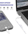 Two Pack 20W USB C PD Fast Charger Block with 6ft USB C to Lightning cable connecting iPhone and laptop for high-speed transmission
