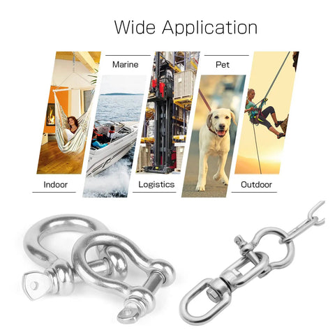 Heavy Duty Marine Grade Stainless Steel Chain Shackles Built Like A Tank To Handle 1400 Pound Rated Capacity Screw Pin Anchor Rigging Hardware Rust Proof Pair with indoor and outdoor applications.