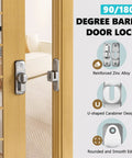 Sliding Barn Door Lock And Latch Hardware In Zinc Alloy Small Flip Door Lock For Closet Bathroom Cabinet Garden And Shed 90 And 180 Degree Latch Anti Corrosion Silver Finish 1 Pack installed on wooden door.