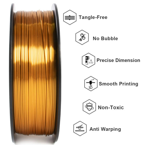 Geeetech Silk PLA filament on spool, 1.75mm, 1kg, metallic gold silk for 3D printers