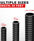 Split Wire Loom Kit 1/4 Inch 1/2 Inch 3/8 Inch 50 Ft Bulk Flexible Electrical Conduit Cable Sleeves sizes shown
