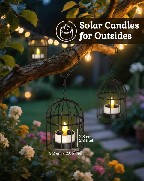 Solar Powered Tea Lights Six Pack Flameless LED Candles With IP65 Waterproof Dusk To Dawn Sensor in garden lanterns
