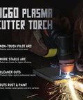 AG60 Plasma Cutter Torch in action, showing non-touch pilot arc creating cleaner cuts on metal surface, highlighting features.