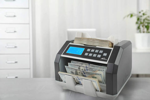 Front Load Bill Counter With Counterfeit Detection, Ultraviolet, Magnetic Ink Verification, and Infrared Sensor in office setting