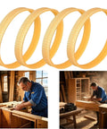 Four Pack Heavy Duty Six Rib Planer Drive Belt With Non Slip Grip and Rock Solid Build for woodworking tools in a workshop.
