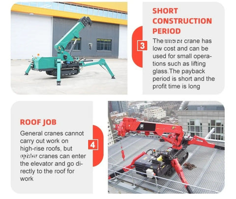 Compact 3 Ton Hydraulic Crawler Crane With Slick 360 Spin And Electric Hoist Built Solid For Tight Spaces Quick Construction Prep And Heavy Daily Lifting Chops positioned for use on a rooftop installation.