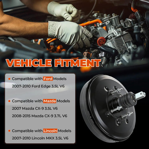 Straight Swap Vacuum Power Brake Booster Built Tough For Smooth Stops Fits 2007 Through 2010 Lincoln Mkx Ford Edge Plus 2007 Through 2015 Mazda Cx9 With 3.5L And 3.7L V6 Engines in car engine compartment with installation