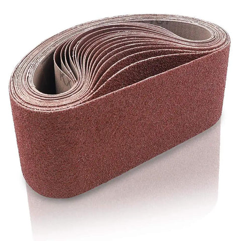 3X18 Inch Sanding Belt Set With 21 Belts Aluminum Oxide Paper For Sander Woodworking Assorted Grit displayed in a stack