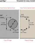 Installation template for Two Pack Full Overlay Face Frame Soft Close Concealed European Cabinet Hinges with dimensions.