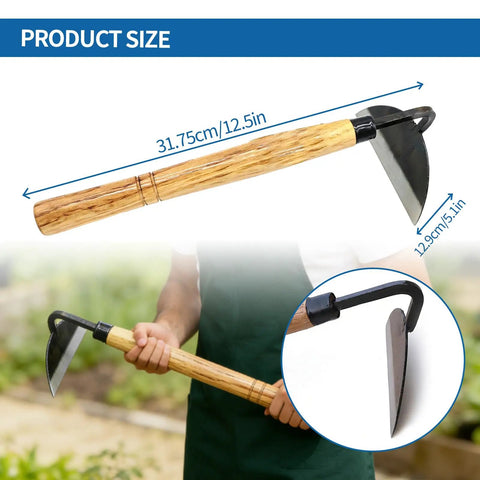 Japanese Garden Hand Hoe Sickle For Weeding And Cultivation With Sharp Blade Edge Durable 12.5 Inch Total Length Multi Use Tool