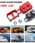 Tough As Nails Two Pack Of 40 Amp Auto Reset Circuit Breakers For 12V To 48V DC Systems Featuring Red Vinyl Insulation and heavy duty design.