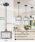 Total Glow Up Modern Crystal Pendant Lights For Kitchen Island In Sleek Black And Gold Height Adjustable Hanging Chandelier For Dining Room Decor with three glass shades.