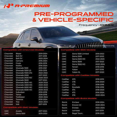 433MHz Preprogrammed TPMS Sensor Tire Pressure Monitoring Sensor Compatible With Chevy Blazer Bolt EV Camaro Malibu Cruze Silverado 1500 2500 3500 Series 2016-2024 Ready To Install on car