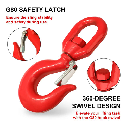 7 Ton Swivel Lifting Hook With Safety Latch Beefy Heavy Duty Rigging Hook Self Locking 360 Degree Rotation G80 Grade Eye Sling Hook For Crane Lifting 15432 Lbs Load Limit High Load Capacity And Durable Alloy Steel Construction, red