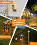 2 Pack Outdoor Bluetooth Speakers With LED Flame Flickers, IP5X Waterproof Lantern Speakers for Patio Yard shown in various setups