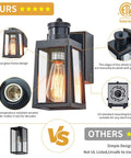 GFCI Porch Light With Dusk To Dawn Motion Sensor Breezy Rustproof Outdoor Lighting Fixture Three Lighting Modes For Front Door Patio Garage Exterior Lights 2 Pack, highlighting design features and comparison with alternatives.