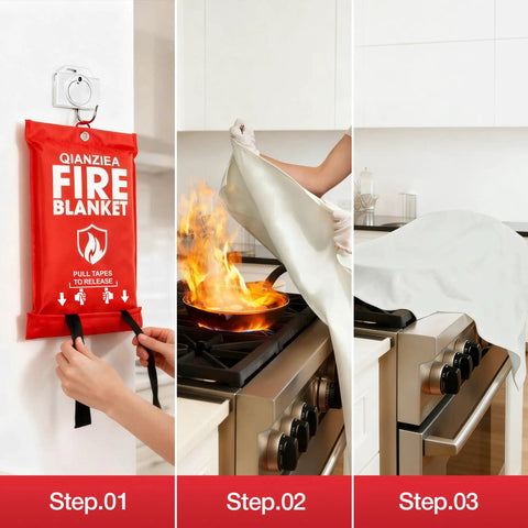 Steps to use 4 Pack 40 By 40 Fire Blanket For Kitchen And Home Must-Have Emergency Gear Fiberglass Suppression Blanket For Grease Fires.