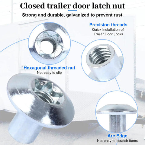 Heavy Duty Domed Torx Barrel Nut For Cargo Trailer Door Latch 5/16 Inch Coarse Thread detail view showing hexagonal threaded nut.