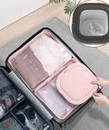 Portable Foldable Washing Machine Mini Washer shown in a suitcase with clothes, ideal for travel and compact laundry solutions.