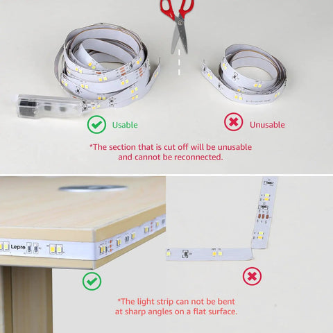 Tunable White LED Strip Light 16.4 Ft Warm To Cool White, Dimmable Bright Tape Lights showing usability and installation instructions.
