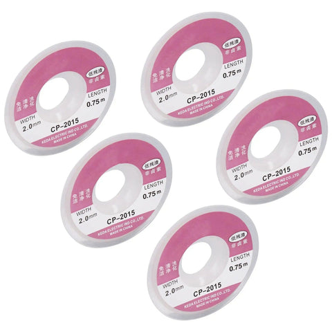 Five rolls of Braided Desoldering Wick For Quick Solder Removal And Cleanup Pro Grade Red Copper Wick High Efficiency Kit