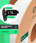 Close-up of 1.75mm 3D printer filament spool, highlighting dimensional accuracy with diameter gauge, labeled "ePLA-SE."