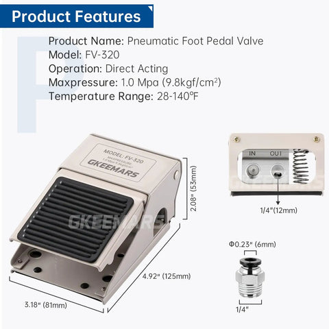 Pneumatic Foot Pedal Valve With Built In Silencer 1 Quarter Inch NPT Thread 2 Position 3 Way Foot Operated Air Control