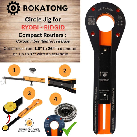 Circle Jig for Trim Routers Precise Circular Cutouts From 1.6 In To 37 In Adjustable Radius Works With Ridgid R2401 R24012 R860443B R860444B And Ryobi P601 PCL424 Made In USA Smooth Edges Repeatable Accuracy