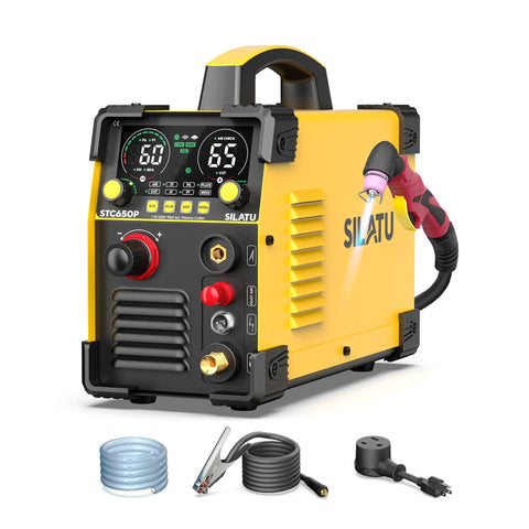 65 Amp Plasma Cutter With Pilot Arc HF Non-Touch, STC650P, Dual Voltage 110 And 220V, shown with LED display and accessories