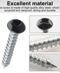Close-up of 150 Pack 8 X 1 Inch Phillips Pan Head Screws Black Heavy Duty Fasteners For RV Camper Trailer Motorhome Hardware.