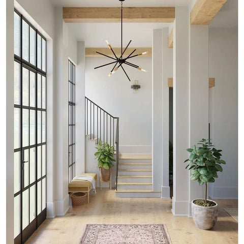 Modern hallway featuring Adagio Collection 2 Light Black Modern Wall Light With Geometric Interlocking Elements For Hallway Foyer Living Room And Bedroom