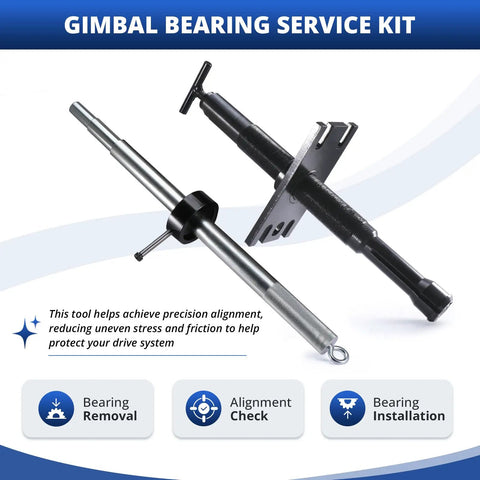 Heavy Duty Workhorse Gimbal Bearing Alignment Tool and Installation Puller for Boats, solid steel construction, close-up view.