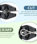 Pro Grade Heavy Duty Wire Rope Crimp Tool For Aluminum Ferrules 0.1-0.5mm 0.5-1.0mm 1.0-2.0mm 2.2mm 6.8 Inch With Four Cavities Crimp Cutter For Railings Decking Picture Hanging Double Barrel Ferrules Rust Resistant CrMo Steel, cutting wire rope