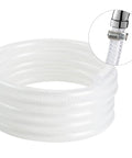 Clear braided vinyl hose, 3/8 in ID × 19/32 in OD, 50 ft; reinforced PVC with metal clamp.